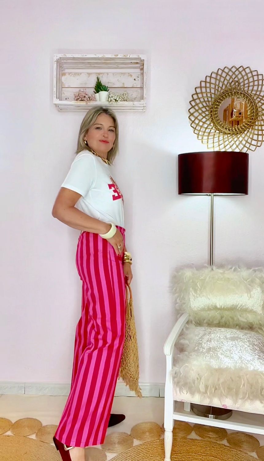 PANTALON RAYA ANCHA ROSA&ROJO
