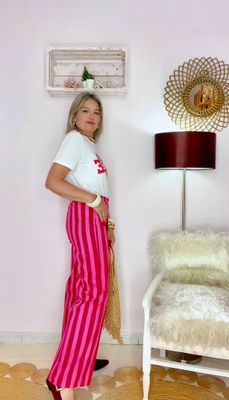PANTALON RAYA ANCHA ROSA&ROJO