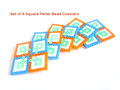 Set of 5 Square Perler Bead Coasters