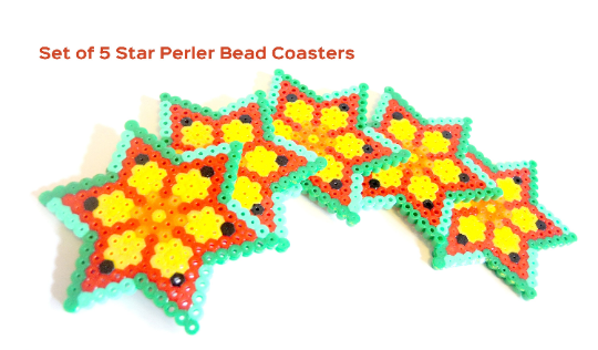 Set of 5 Star Perler Bead Coasters
