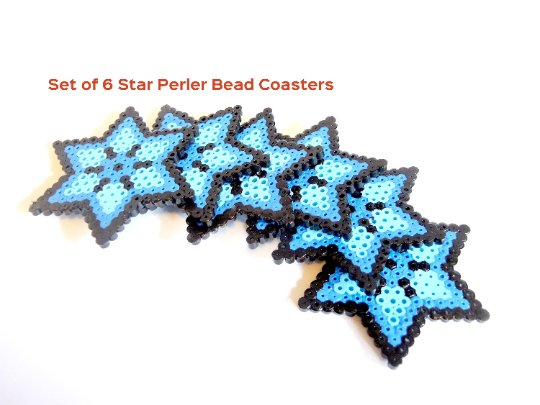 Set of 6 Star Perler Bead Coasters