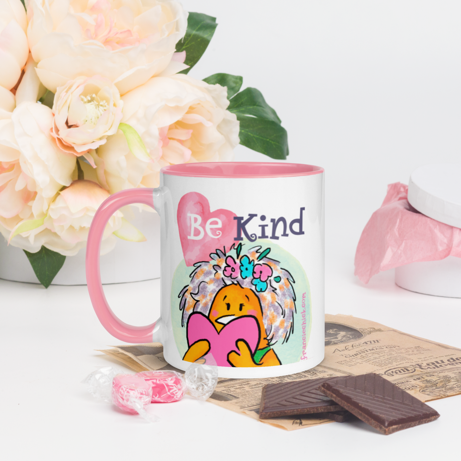 Francie Chick Be Kind Heart Mug Pink