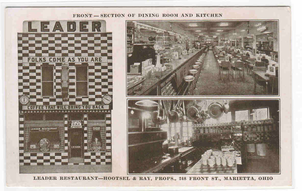 Leader Restaurant Dining Kitchen Interior Marietta Ohio postcard