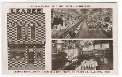Leader Restaurant Dining Kitchen Interior Marietta Ohio postcard