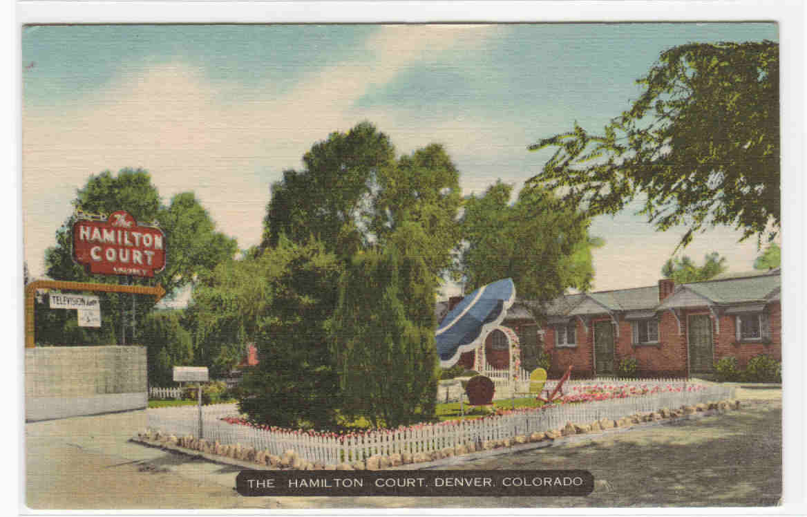 Hamilton Court Motel Denver Colorado linen postcard