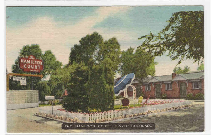 Hamilton Court Motel Denver Colorado linen postcard