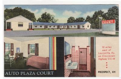 Auto Plaza Court Motel Prospect Kentucky linen postcard