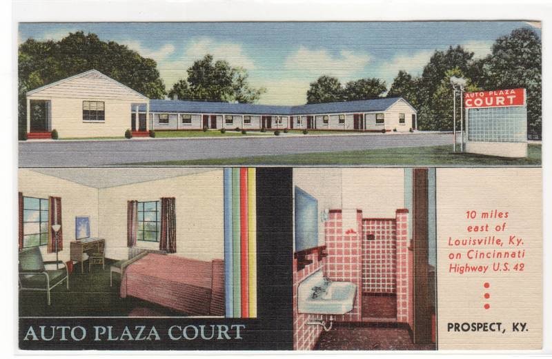 Auto Plaza Court Motel Prospect Kentucky linen postcard