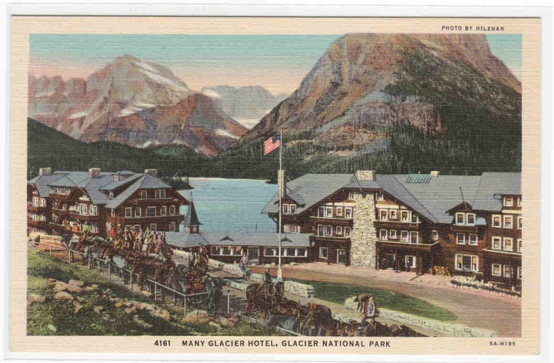 Many Glacier Hotel Glacier National Park Montana linen postcard