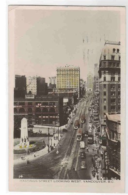 Hastings Street West Vancouver British Columbia Canada 1950 RPPC postcard