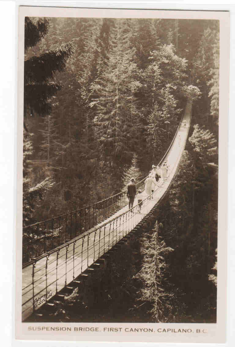 Suspension Bridge First Canyon Capilano BC Canada RPPC postcard