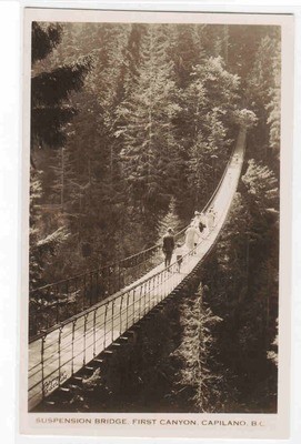Suspension Bridge First Canyon Capilano BC Canada RPPC postcard