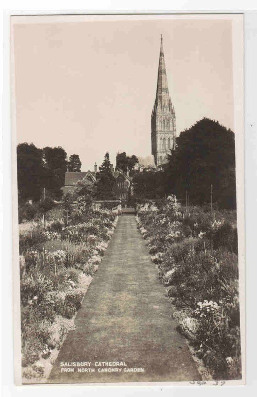 Salisbury Cathedral North Garden Wiltshire England UK 1930s RPPC postcard