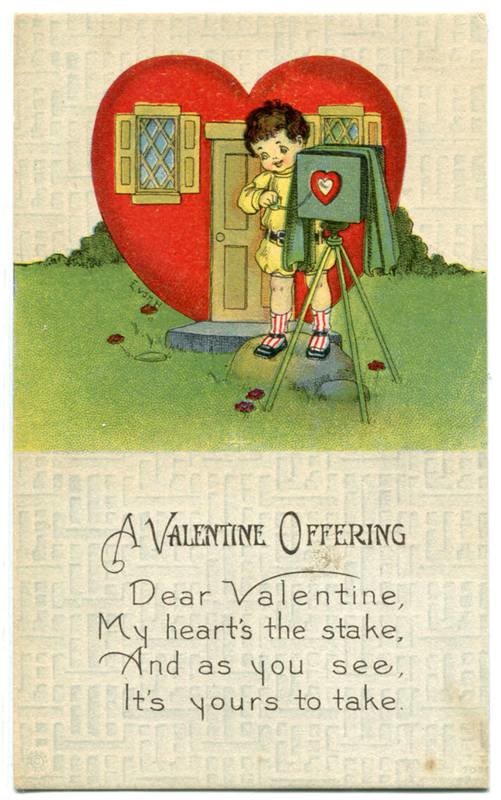 Boy with Camera Valentine's Day 1920 greeting postcard