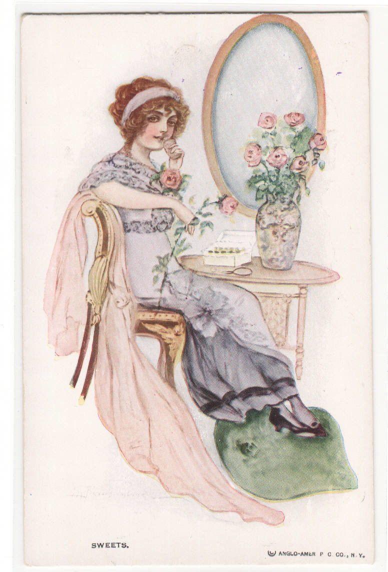 Beautiful Lady Woman Sweets Candy artist signed postcard