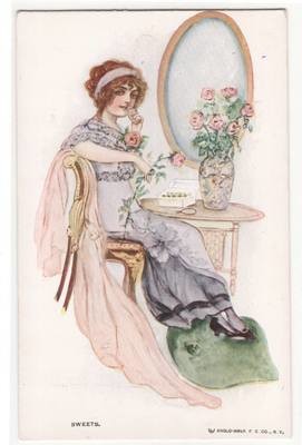Beautiful Lady Woman Sweets Candy artist signed postcard