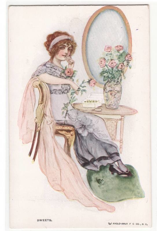 Beautiful Lady Woman Sweets Candy artist signed postcard
