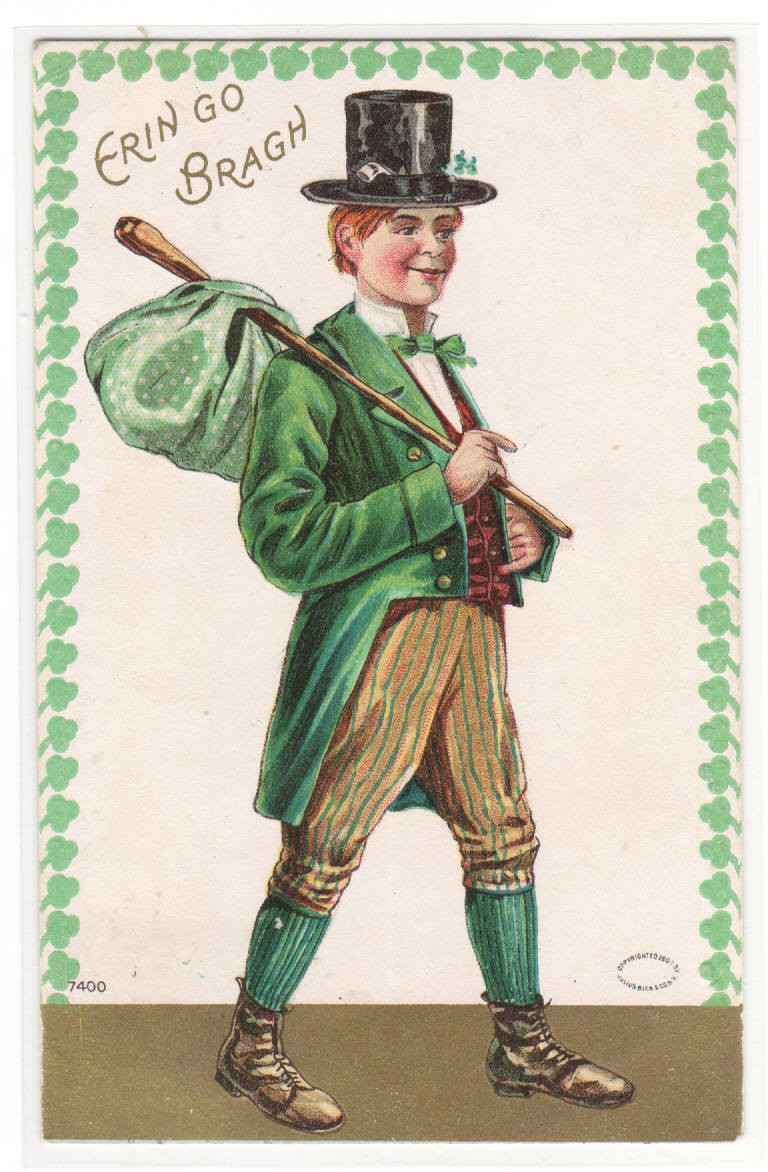Erin Go Bragh Man with Swag St Patrick's Day 1909 postcard
