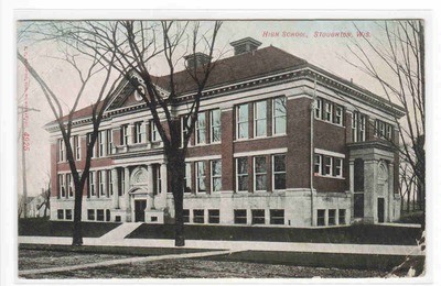 High School Stoughton Wisconsin 1908 postcard