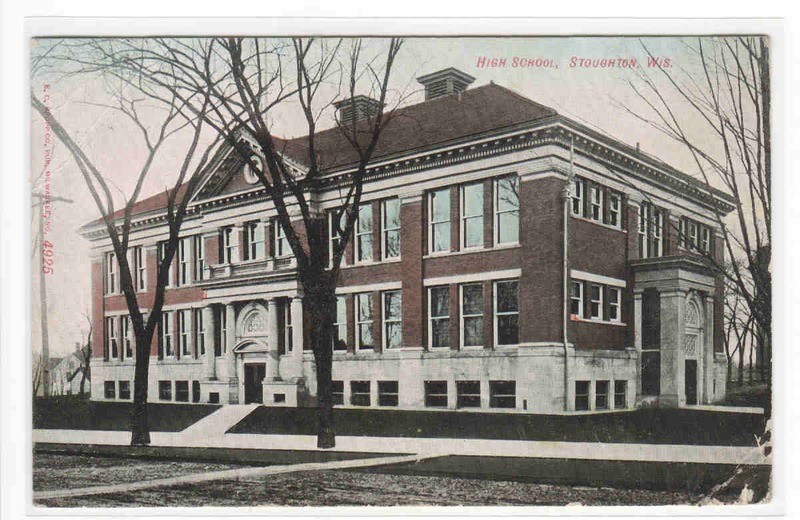 High School Stoughton Wisconsin 1908 postcard