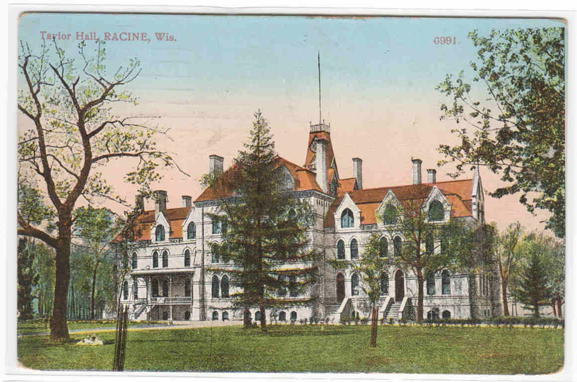 Taylor Hall Racine Wisconsin 1912 postcard