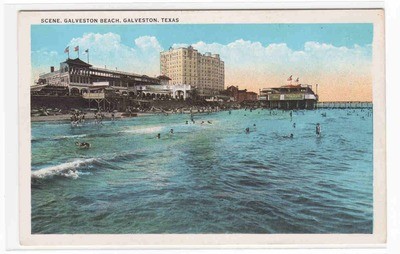 Beach Scene Galveston Texas 1920c postcard