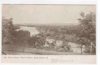 River Scene Watch Tower Rock Island Illinois 1907 postcard