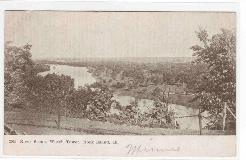 River Scene Watch Tower Rock Island Illinois 1907 postcard