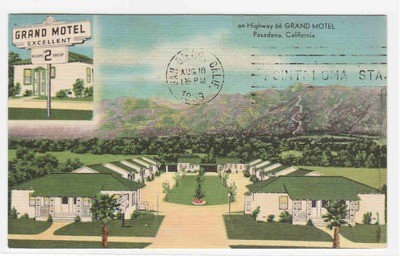 Grand Motel US Route 66 Highway Pasadena California postcard