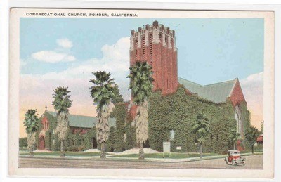 Congregational Church Pomona California 1920c postcard