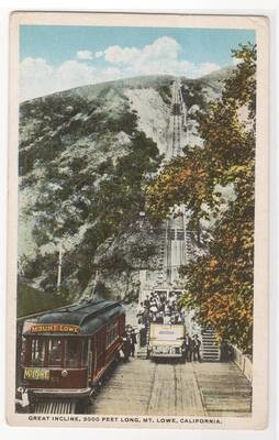 Incline Railroad &amp; Streetcar Tram Mt Lowe California 1920c postcard
