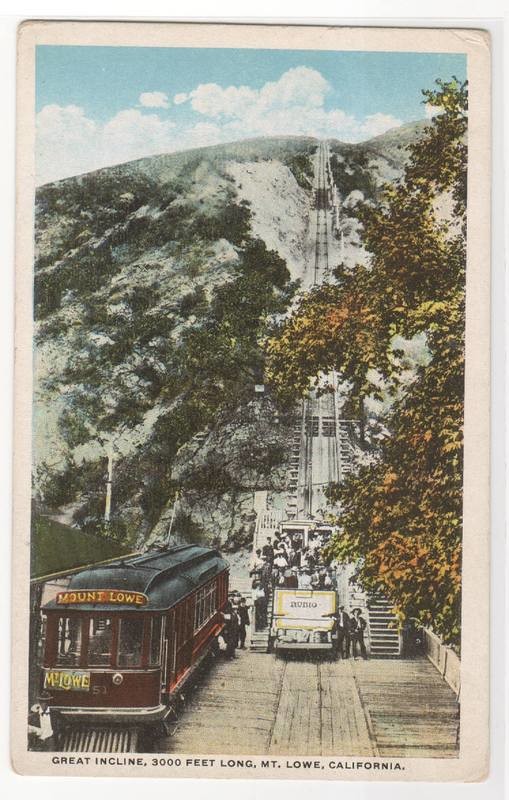 Incline Railroad &amp; Streetcar Tram Mt Lowe California 1920c postcard
