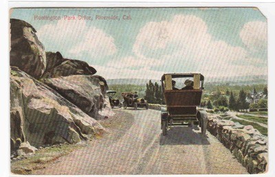 Car Huntington Park Drive Riverside California 1910c postcard