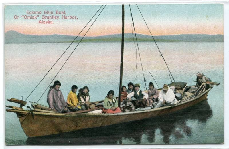 Eskimo Skin Boat Omiak Grantley Harbor Alaska 1910c postcard