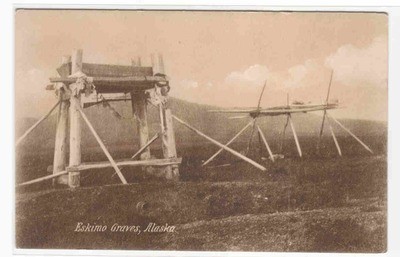 Eskimo Inuit Indian Graves Cemetery Alaska 1910c postcard