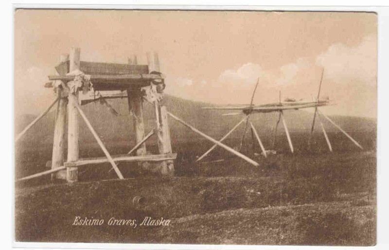 Eskimo Inuit Indian Graves Cemetery Alaska 1910c postcard