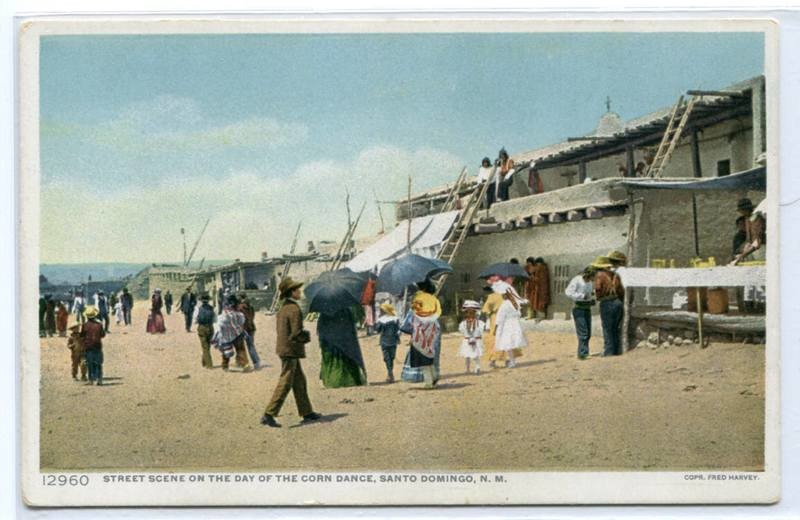 Street Scene Corn Dance Day Pueblo Native American Indians Santo Domingo New Mexico postcard