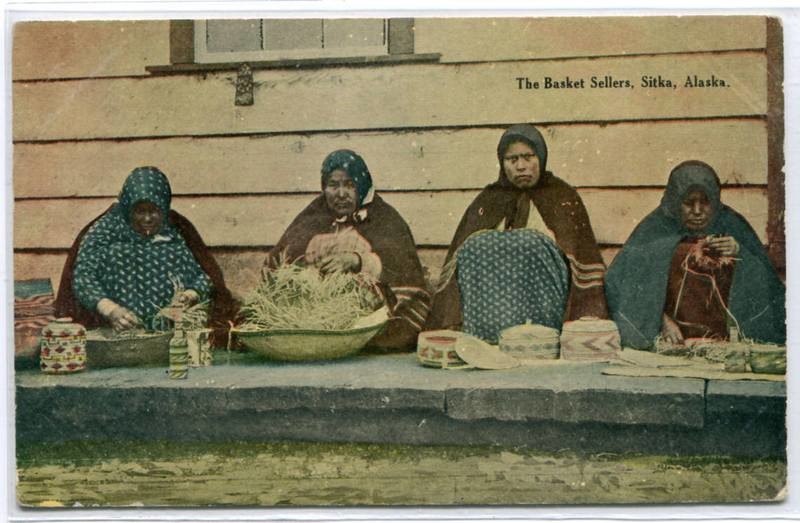 Basket Maker Seller Women Native American Sitka Alaska 1910c postcard