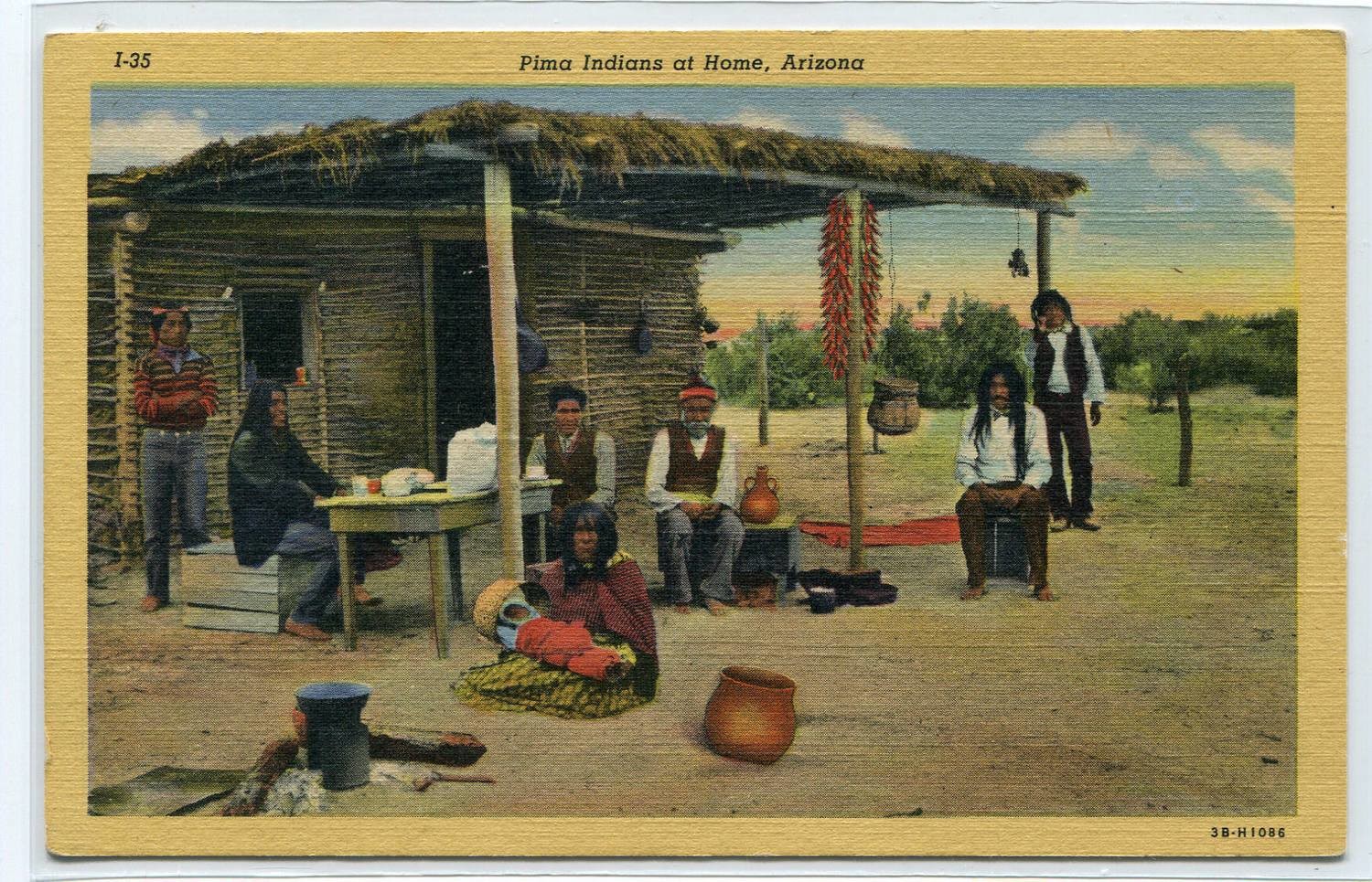 Pima Native American Indian At Home Arizona linen postcard