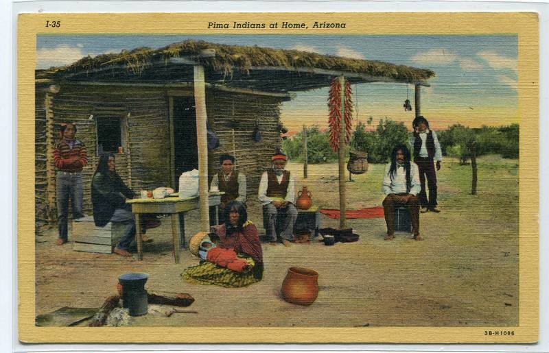 Pima Native American Indian At Home Arizona linen postcard