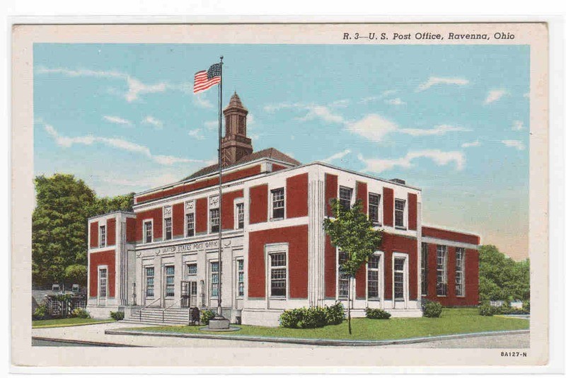 Post Office Ravenna Ohio linen postcard