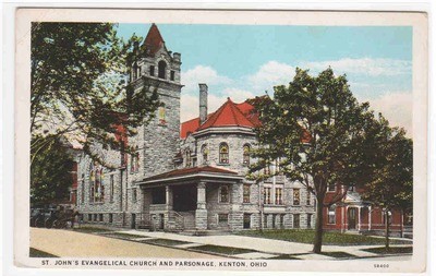 St Johns Evangelical Church Parsonage Kenton Ohio postcard