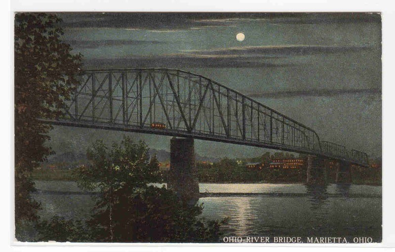 Ohio River Bridge Moonlight Marietta OH 1915 postcard