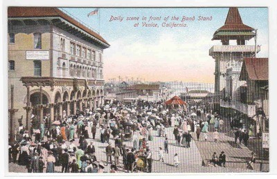 Boardwalk Crowd Band Stand Venice California 1910c postcard