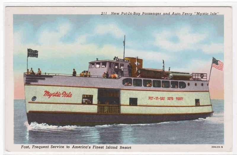 Steamer Mystic Isle Put In Bay Car Ferry Ohio linen postcard