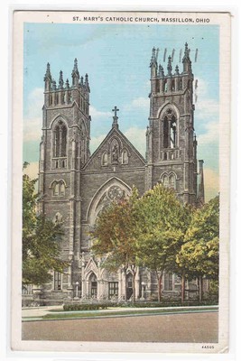 St Mary's Catholic Church Massillon Ohio 1935 postcard