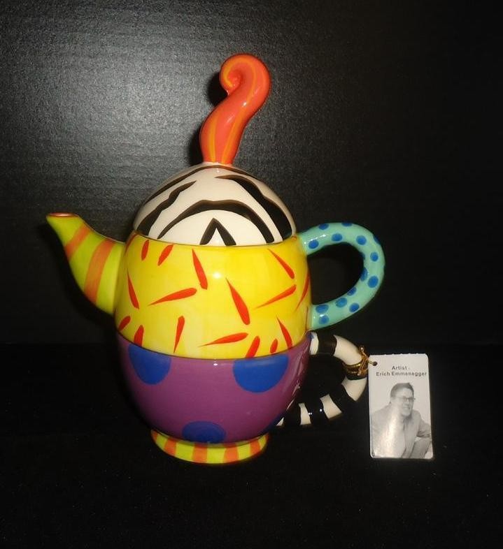 Erich Emmenegger Studio E Jester Tea for One Teapot &amp; Cup Retired 4834-7