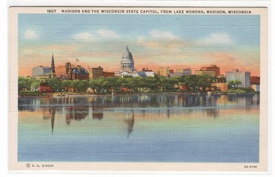 Skyline State Capitol Madison Wisconsin linen postcard