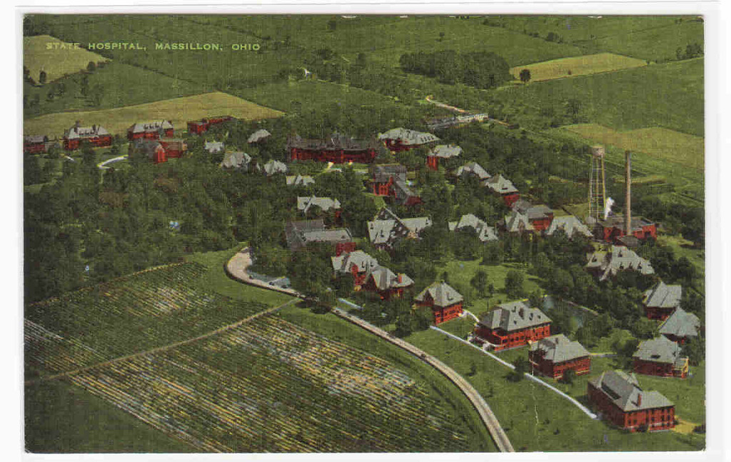 State Hospital Insane Asylum Aerial View Massillon Ohio linen postcard