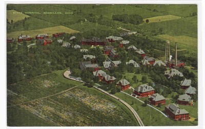 State Hospital Insane Asylum Aerial View Massillon Ohio linen postcard